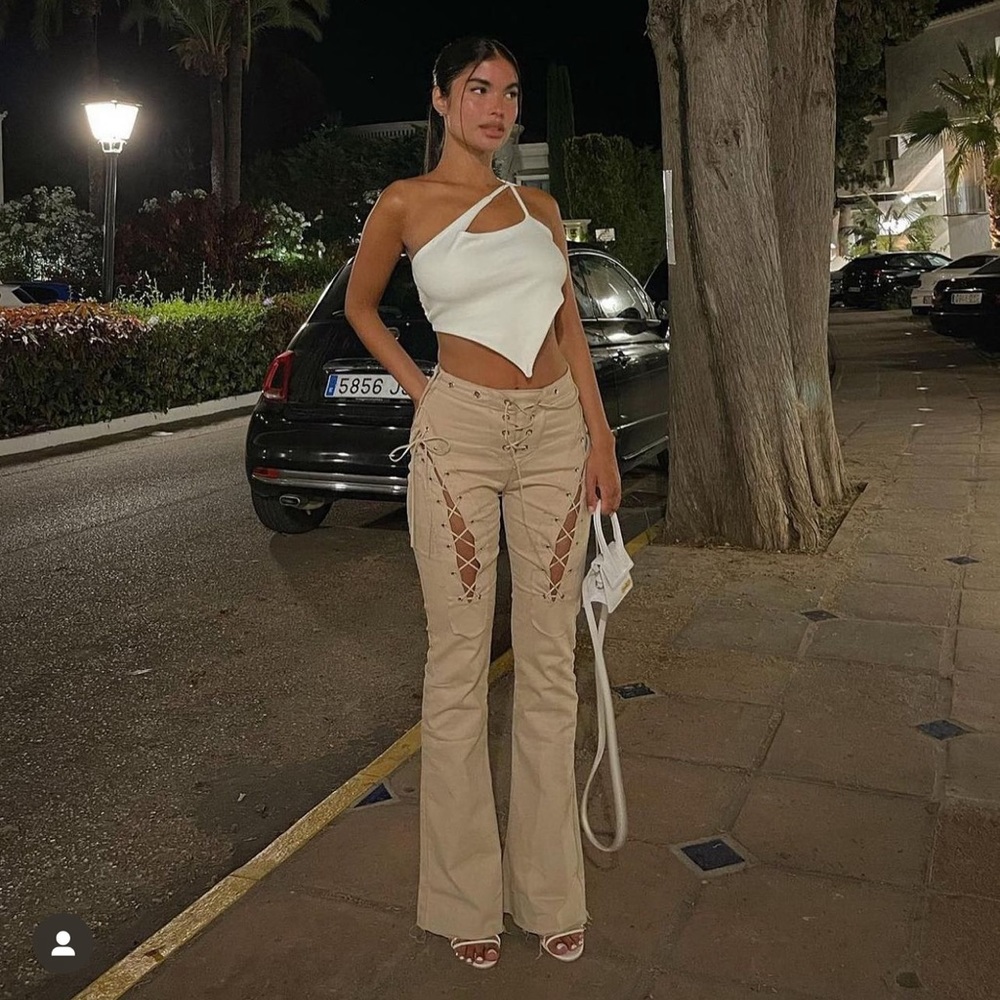 Beige Mirami pants by the kript. No longer available on the site. 100% cotton.